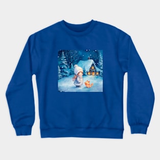 Girl and little fox at Christmas Crewneck Sweatshirt